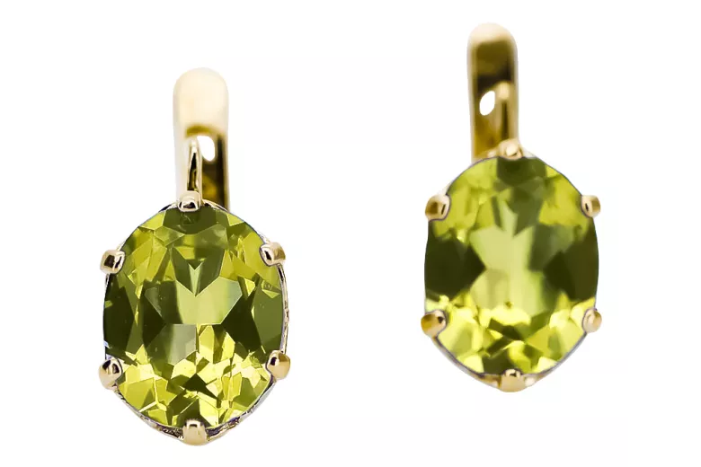 8K žlté zlato 333 Yellow Peridot náušnice vec003x-yp Russian Soviet USSR Vintage Jewlery Art Deco style